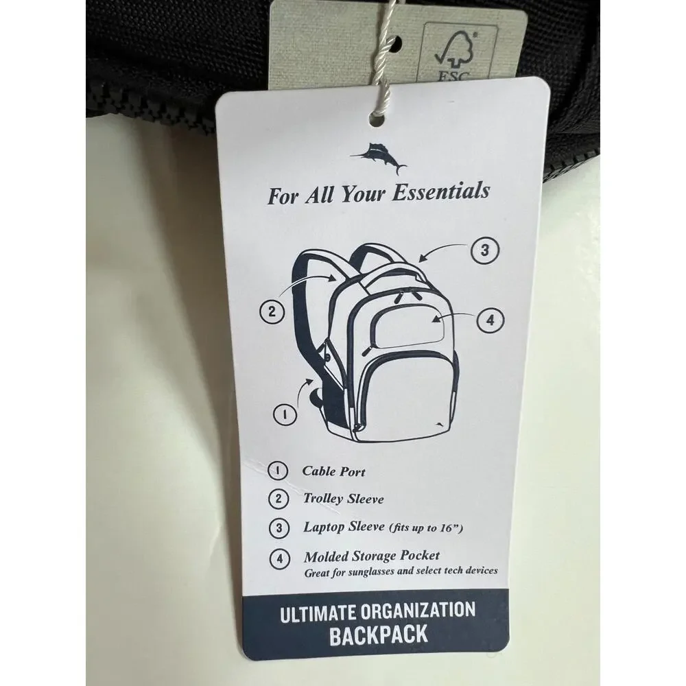 Tommy Bahama ultimate organization laptop backpack black New